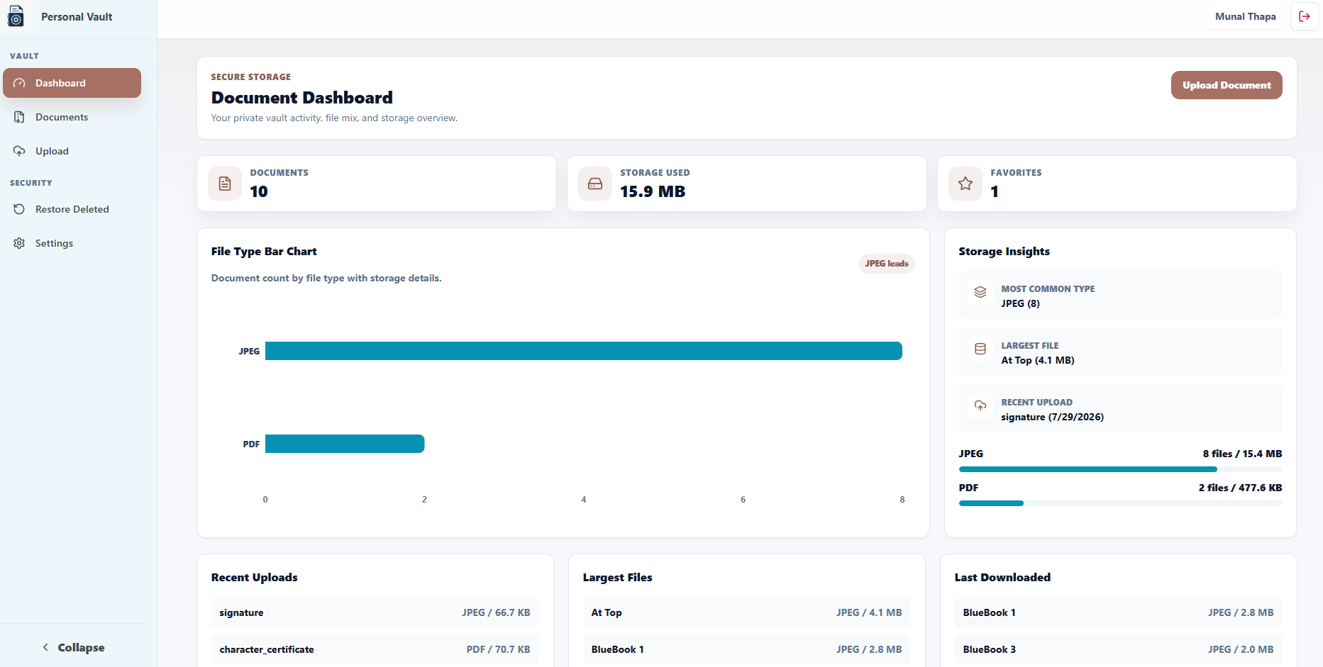 Document Vault dashboard preview